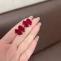 Sweet French style red flocked bow stud earrings with soft velvet texture for women - Simple Bowknot Stud Earrings (E3715) / Burgundy
