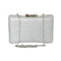 Elegant silver rhinestone evening clutch bag with sparkling bow-shaped clasp for party - 19cmx5.5cmx12cm / Silver