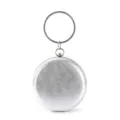 Minimalist shimmery silver round evening clutch bag featuring a rhinestone circular handle - Silver
