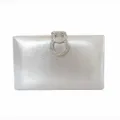 Silver glitter evening clutch bag with a stunning rhinestone-encrusted double-ring clasp - 20cmx4cmx12cm / 818 Silver