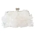 Elegant white floral evening clutch bag with 3D petals for formal parties and events - White