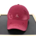 Distressed embroidered baseball cap for men and women, casual Korean style sunshade hat. - Adult 56-60cm / Burgundy