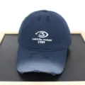 Vintage navy blue distressed baseball cap featuring "Lost in the moment 1989" embroidery. - Adult 56-60cm / Navy Blue