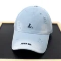 Light blue distressed baseball cap with embroidered lettering for casual street wear summer style - Adult 56-60cm / Light Blue
