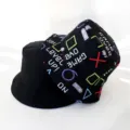 Reversible black bucket hat with fun gaming pixel pattern detail, casual sun protection style. - Adult Size 55-58cm / Pixel Game Print Style (9)