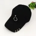 Black baseball cap with metal rings punk style streetwear curved brim hat adjustable sun visor cool - Adjustable / Black Ring
