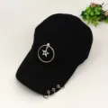 Casquette de baseball punk noire avec anneau en métal pendentif étoile pour femme hip hop - Réglable / Noir (Anneau Étoile)