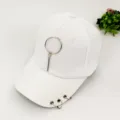Casquette de baseball blanche avec anneaux métalliques et pendentif, style punk hip-hop. - Réglable / Pendentif anneau blanc
