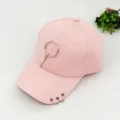 Pink baseball cap with metal rings and pendant, punk style hip-hop hat for women. - Adjustable / Pink Round Ring Pendants