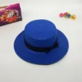 Blue straw hat for women, elegant flat top beach sun hat with black ribbon bow variant. - M (56-58cm) / Sapphire Blue