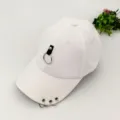 White baseball cap with metal ring punk hip hop style sun protection adjustable casual hat. - Adjustable / White Wreath Style
