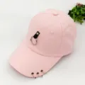 Pink punk baseball cap with metal rings and leather tab, stylish curved brim streetwear hat. - Adjustable / Pink Wreath Style