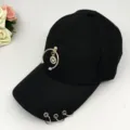 Black baseball cap with metal ring smiley pendant punk style streetwear unisex summer - Adjustable / Black Smile Face Pendants