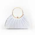 Elegant pleated evening clutch bag with gold round metal ring handle for women banquets. - Silver