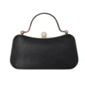 Elegant black sparkly evening clutch bag for banquet women with gold rhinestone handle - Length 20cm* width 6cm* height 10.5cm / Black