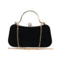 Elegant black velvet evening clutch bag with gold handle and rhinestone clasp - Length 20cm* width 6cm* height 10.5cm / Velvet Black