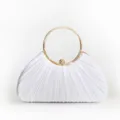 Weißes Plissiertes Abendtasche Clutch mit rundem Gold Metall Griff elegante Handtasche - Weiß