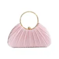 Pink Pleated Evening Clutch Bag with Gold Round Handle Elegant Wedding Party Handbag - Pink