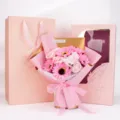 Elegante set de regalo de flores de jabón con girasoles rosas y rosas en caja rosa - Rosa (Con Paquete)