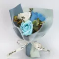 Detail view of a 3-stem blue and white rose soap flower bouquet souvenir gift set - 3 Stems Bouquet Without Box / Blue