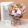 Artificial soap rose carnation flower bouquet gift for graduation teacher day valentine - With Gift Bag / Brown