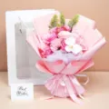 Artificial soap flower bouquet with roses, carnations and gift bag, perfect for Valentine's Day. - With Gift Bag / Pink