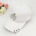Korean style triangle pendant baseball cap for women, white cotton sun visor hat with metal rings. - Adjustable / White Triangle Pendants