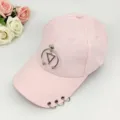 Pink baseball cap with metal ring and triangle pendant, stylish curved brim sun hat for women. - Adjustable / Pink Triangle Pendants