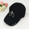 Korean style black baseball cap with metal triangle pendant and piercing rings for women summer - Adjustable / Black Triangle Pendants