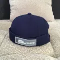 Classic navy blue docker cap with front text patch, stylish retro hip-hop streetwear hat. - Adjustable / Sewn Label Style / Navy Blue
