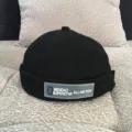 Black docker hat miki hat retro streetwear cap with front text patch detail casual stylish - Adjustable / Sewn Label Style / Black