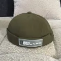 Army green docker cap retro rolling cuff sailor hat casual streetwear hip hop hat cool skullcap hat - Adjustable / Sewn Label Style / Green