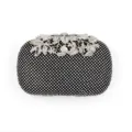 Elegant black evening clutch bag with sparkling rhinestones and leaf floral crystal clasp - 16x5x10cm / Black