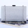 Silver glitter evening clutch bag with metal chain strap for women party banquet handbag - 20cm x 4cm x 12cm / Silver