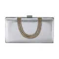 Silver metallic evening clutch bag with U-shaped rhinestone decoration for women's party. - Silver