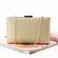 Elegant gold glitter evening clutch bag with chain strap for women party wedding prom fashion - 20cm x 4cm x 12cm / Gold