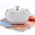 Silver heart-shaped rhinestone evening clutch bag with elegant chain strap and crystal clasp - Silver