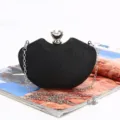 Elegant black glitter evening clutch bag for women with diamond clasp and silver chain strap - Black