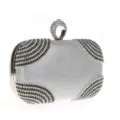Silver rhinestone evening clutch bag handmade crystal wedding party purse with ring handle. - Silver
