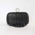 Elegant black rhinestone tassel evening clutch bag with sparkling crystal ring clasp - Black