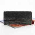 Elegant black rhinestone evening clutch bag with metallic bar detail for women parties. - Black