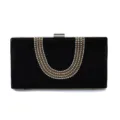 Elegant black evening clutch bag with sparkling rhinestone U-shape decor for women party. - Black