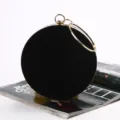 Elegant round black velvet clutch bag with stylish gold ring handle for evening events - 18cm*5.5cm*18cm / Black