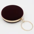 Elegant burgundy velvet evening clutch bag with circular rhinestone handle for banquets. - 18cm*5.5cm*18cm / Burgundy
