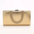 Luxury gold evening clutch bag with U-shaped rhinestone pattern for women banquets. - Gold
