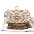 Elegant champagne handmade beaded evening clutch bag with rhinestones and ring clasp - Gold