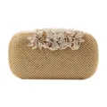 Elegant golden evening clutch bag with sparkling rhinestones and floral leaf crystal lid - Gold