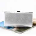 Elegant silver metallic PU leather evening clutch bag for parties and banquets. - 22cmx5cmx12cm / Silver