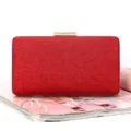 Red glitter box clutch bag, shimmering evening handbag with gold hardware for party. - L 18cm * W 5cm * H 10cm / Red