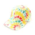 Close-up detail showing the vibrant colorful tie-dye pattern on this stylish summer cap. - Yellow Green Red Street Tie Dye Style (05) / One Size